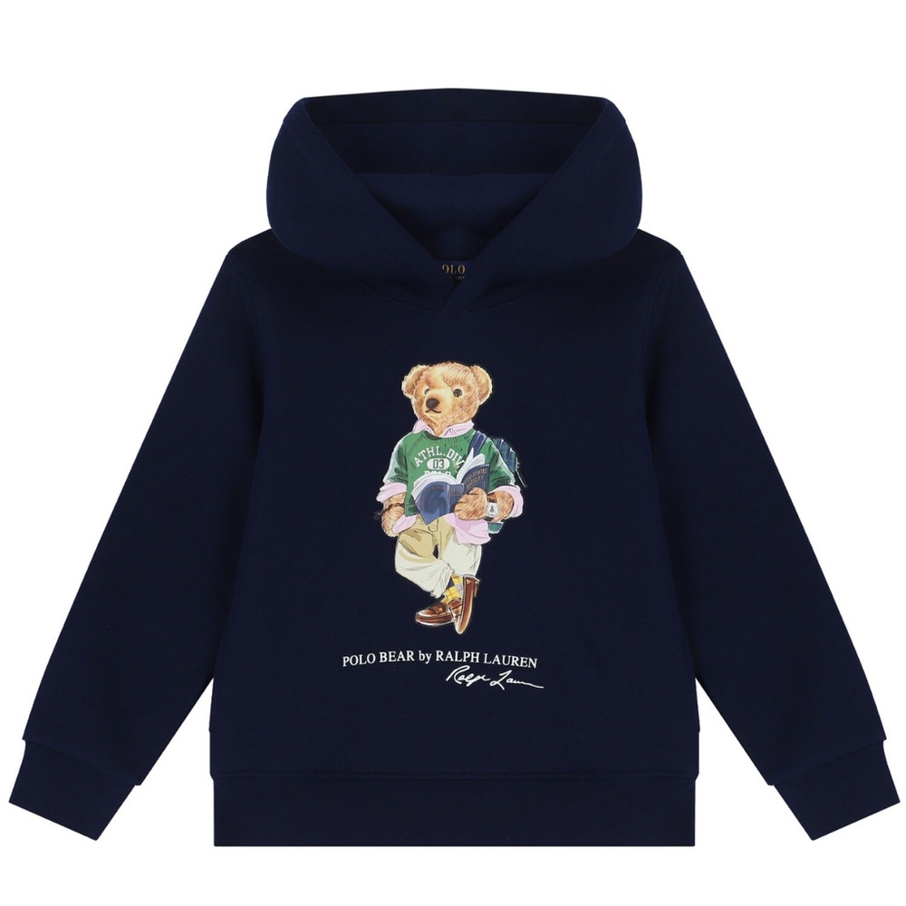 Ralph Lauren Kids Blue Hoodie with Polo Bear Graphic Sz Small (8)